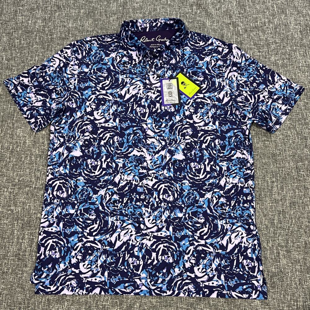 Robert Graham Polo Shirt Short Sleeve Mens Large Abstract Rose Golfing NWT